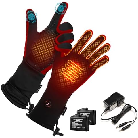 Heated Gloves Liners Men Women-Electric Rechargeable Thin Heated Work Gloves for Winter Sports Arthritis Raynaud Warm Gloves (Red, L) Cover