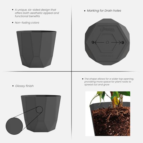 Image of YUCCABE ITALIA SHERA Hexa Plastic Planter Pot for Plants | Decorative Flower Pot | UV Protected Lightweight Indoor Outdoor Gamla for Home Decor, Balcony, Garden & Living Room