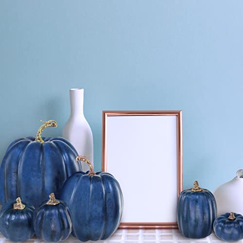 Image of Winlyn 7 Pcs Assorted Sizes Navy Blue Artificial Pumpkins Decorative Dark Blue Pumpkins Faux Foam Pumpkins for Gifts Fall Baby Shower Thanksgiving Halloween Table Centerpiece Shelf Mantel Decoration