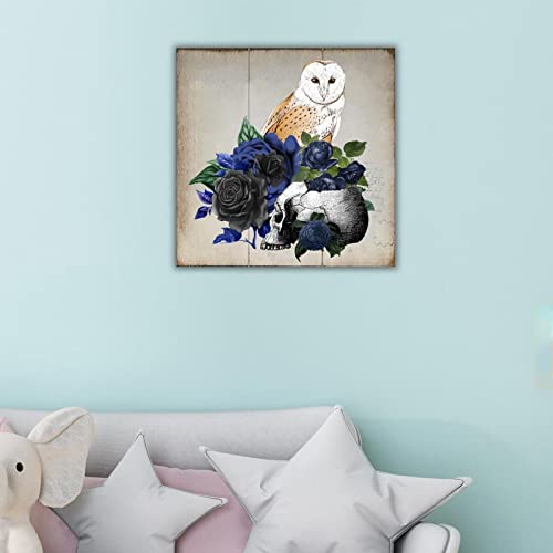 Plaque en bois Halloween tête de mort, tableau mural de style ferme - 6