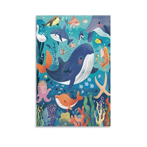 Impression sur toile dauphin decoration murale raffinee 50x75cm