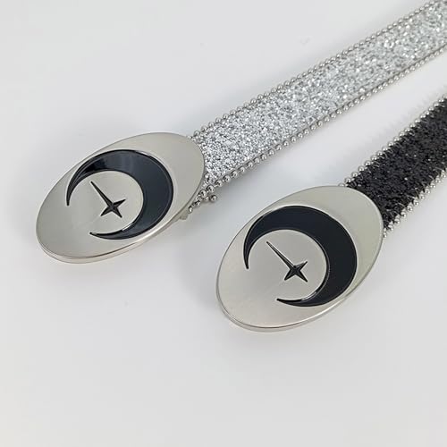 Popular Belt For Pants Jeans Glittering Sequined Belt Metal Moon/Letter Buckle Belt Women Girl Wasitband Eye Catching4