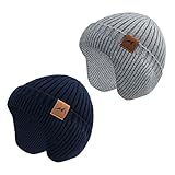 POXIMI Baby Boy Winter Hat Toddler Warm Beanie Girl Knit Hats with Earflap Kid Cute Earmuffs (Navy+Grey, 6-24Months)