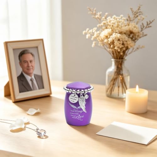 Image of Purple Small Urns for Human Ashes Keepsake,Mini Urns for Human Ashes Adult Female - Token Sharing Mini Memorial Urn with Velvet Bag