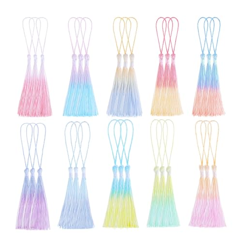 30PCS Mini Tassels for Crafts Bookmark Tassels for Crafts 10 Colors Silky Soft Tassels with Cord Loops Handmade Craft 13cm/5-Inch Small Tassels for Bookmarks DIY Crafts Keychain Jewelry Making