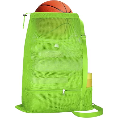 NATURAL STYLE Large Mesh Swim Beach Bag, Mesh Drawstring Gym Bag for Athletic Gym Sports Gear Workout Storge Beach Swiming (Green)