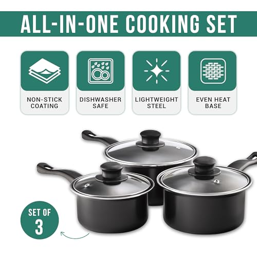 Value Plus 3 Pce Sauce Pan Set With Glass Lids, Enamel, Multi-Colour, 16, 18, 20Cm - 2