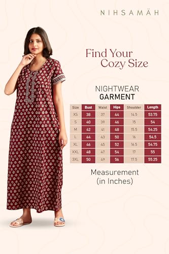 Image of NIHSAMAH Cotton Nighty for Women with Pocket, Premium Printed Long Nighty | Comfortable & Fancy Sleepwear /Nightwear