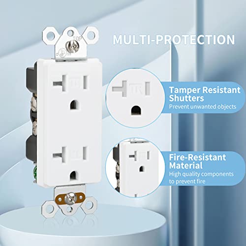 Topeler 20A Tamper Resistant Duplex Receptacle Standard Wall Outlet, Decorative Electrical Receptacle, Child Proof Safety, Self-Grounding, White, Ul Listed, 10 Pack #TOP3
