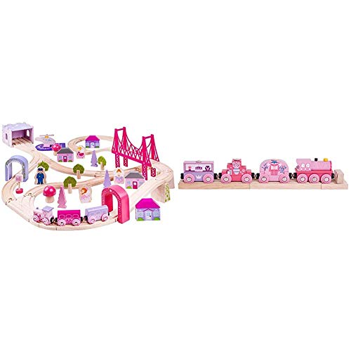 Bigjigs Rail Wooden Fairy Town Train Set - 75 Play Pieces & Wooden Princess Train - Other Major Rail Brands are Compatible
