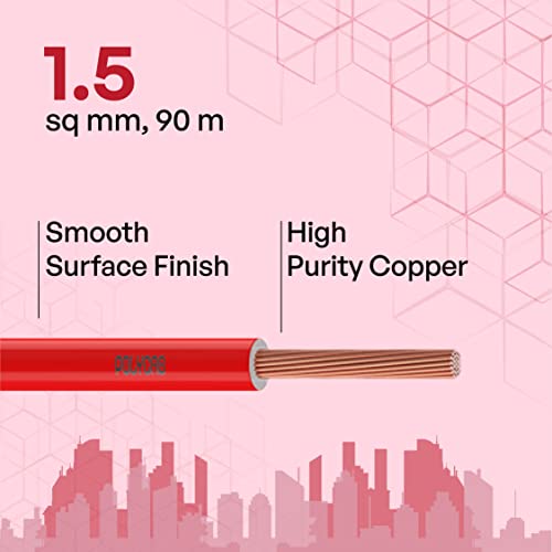 Image of Polycab Optima plus 90m, 1.5sqmm. •Heat Resistant •Eco Friendly • PVC Insulated Copper Cable •Energy Saving •Flame Retardant •99.97% Electrolytic Grade Copper •Low Smoke【Red】 (Pack of 2)