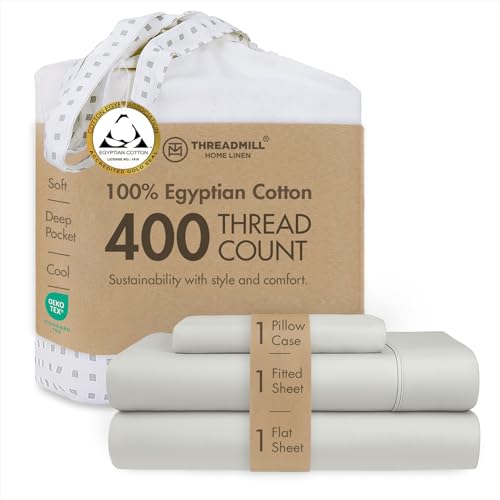 Threadmill 400TC Egyptian Cotton Twin Sheet Set, Sateen, Light Grey