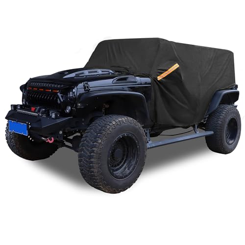 Image of Car Cover Waterproof All Weather with Driver Door Zipper for Jeep Wrangler JK JL Hardtop 2 Door 2007-2021 / Full Exterior Cover /Durable 210D Oxford Cloth / 1Pcs Black