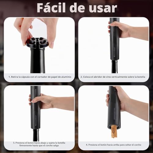 Miniatura 3 de Sacacorchos Eléctrico Portátil, Corta Cápsulas, Vertedor, Tapón De Vino Y Cable De Carga Usb, Ideal Para Reuniones Familiares, Bares Y Regalos
