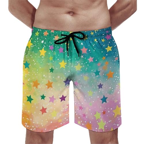 Men's Swim Trunks Quick Dry Board Shorts with Pockets Beach Shorts Color Stars Bathing Suits for Men