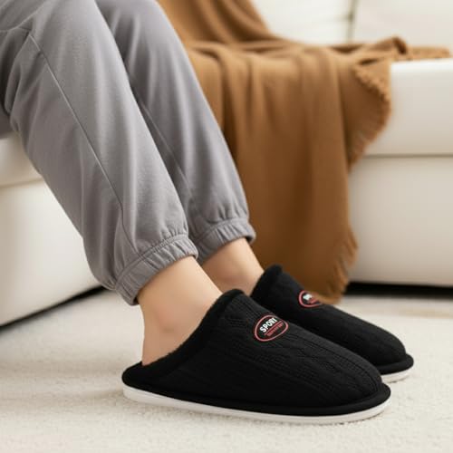 Image of VRITRAZ Men's Plush Winter Slippers | Soft Furry Lined Indoor Slides | Warm Comfortable Anti-Slip Home Footwear