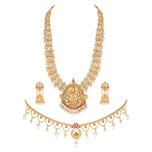 Image of Peora Gold Plated Bridal Jewellery Set with Kamarband Gift for Women Indian Traditional Ethnic Wedding