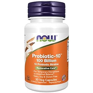 NOW Foods Supplements, Probiotic-10™, 100 Billion, with 10 Probiotic Strains,Dairy, Soy and Gluten Free, Strain Verified, 30 Veg Capsules