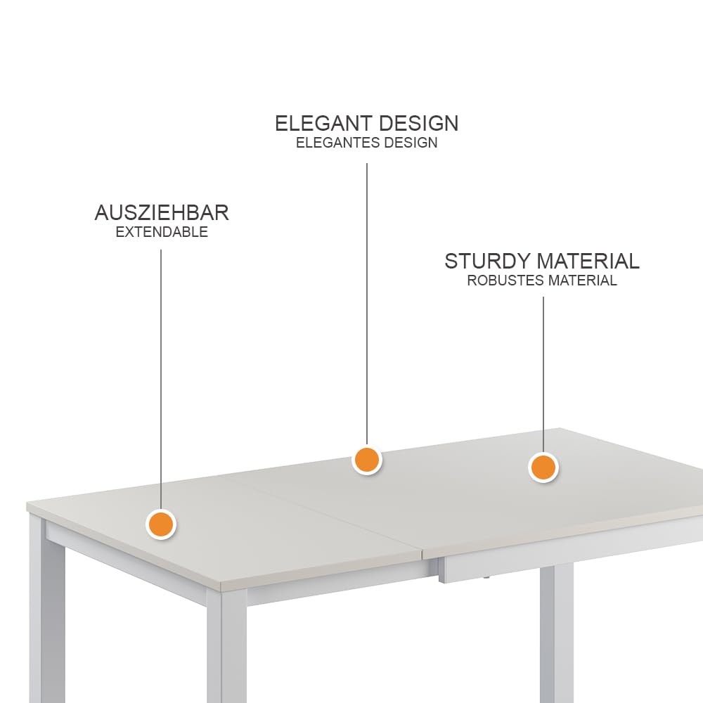 Vicco Mesa de Comedor Granny, Blanco, 80-120 x 70 cm