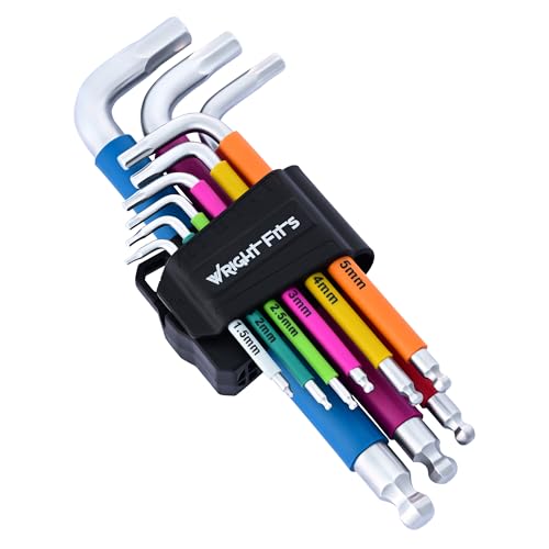WrightFits Allen Key Set | 9 Pieces Diamond Cut Metric Hex Key Set | Color Coded - Long Arm Rubber Coated Hexagon Key -L- Allen Keys - Hand Tool - 1.5mm to 10mm (Metric)