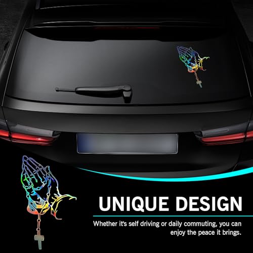 Image of 1 PC Praying Hand Decal Sticker, Premium Vehicle Decals, Praying Hands & Rosary Sticker - Car, Truck, Computer, Wall, Any Clean Smooth Surface - Vinyl Perfect for Bumper Stickers (Multicolour)