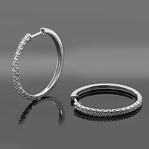 Poshadime Round Diamond Huggies Hoop Earrings For Women Girls - 1/2 Cttw Round Cut Natural Diamond Hoop Earrings Jewelry Gift 18K White Gold Over Sterling Silver (0.52 Carat, I-J Color, I2 Clarity) #TOP3