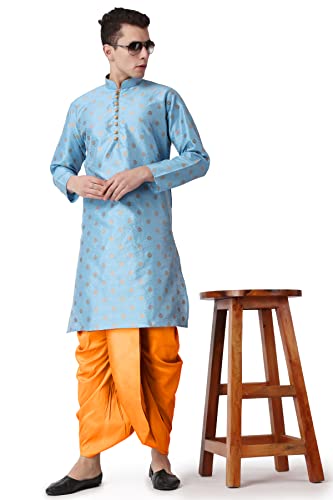 Image of Royal Kurta Men's Silk Blend Printed Kurta Dhoti Set