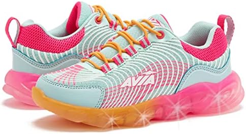 Avia Ignite Slip On LED Light Up Girls' Sneakers - Lightweight Tennis, Athletic, Running Shoes for Girls - Light Blue/Orange, 11 Little Kid
