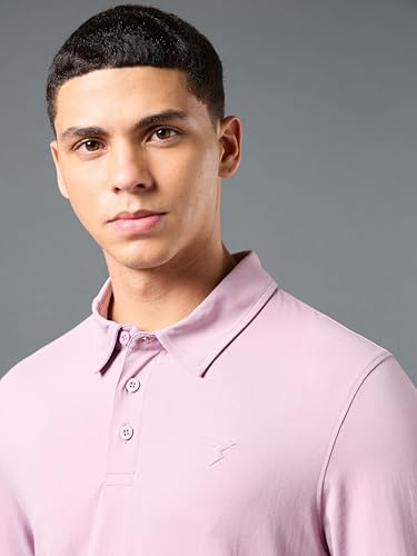 Image of TECHNOSPORT Mens Slim Fit Solid Full Sleeve Cotflex Polo T-Shirt for Regular and Casual Uses
