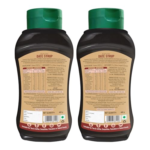 Image of Sweetch Dates Syrup | Pure Natural Sweetener | No Added Sugar or Preservatives | Ideal for Milk, Cookies, Milkshakes, Pancakes, Muffins & Toppings | Convenient Squeeze Bottle (400 gm x Pack of 2)