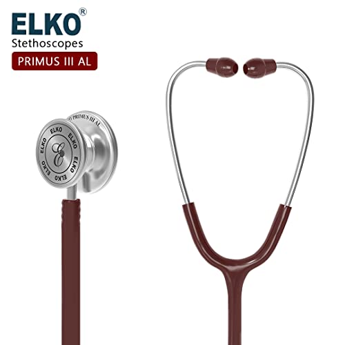 Image of ELKO EL-160 Primus III AL Aluminum Head Stethoscope For Doctors and Medical Students | Double Sided Chest Piece For Adult & Pediatric Patients | U-Shaped PVC Tubing | Soft Sealing Ear Knobs (Brown)