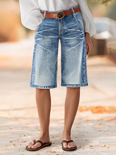 Flamingals Women’s Mid Rise Straight Leg Capri Jeans with Vintage Wash Casual Fashion Trendy Denim Cropped Pants2