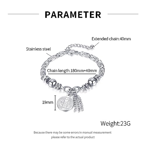 TEMICO Stainless Steel Cross Saint Benedict Coin Charm Bracelet for Women Catholic Exorcism Protection Jewelry2