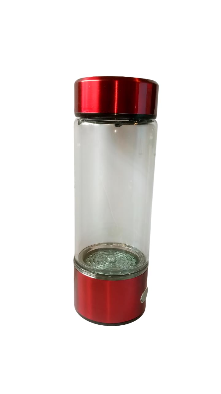 Generic Hydrogen Water Generator Bottle, 14oz Glass, USB Rechargeable, 1400 PPB Concentration, Red