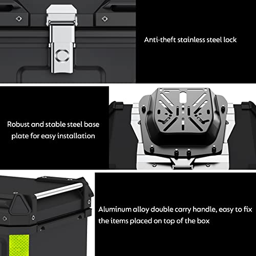 Lesanm 2023 New 65L Motorcycle Top Case, Aluminum Motorcycle Trunk Tour Tail Box With Security Lock For Store Helmet Luggage, Universal Motorcycle Accessories Waterproof Motorcycle Top Box (Black) #TOP7
