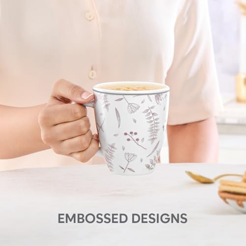 Image of Larah by BOROSIL 390ml x 2pc Opalware Grandeur Tea /Coffee Mug Set, Microwave & Dishwasher Safe Embossed Design Crockery Ideal for Daily Use & Gifting