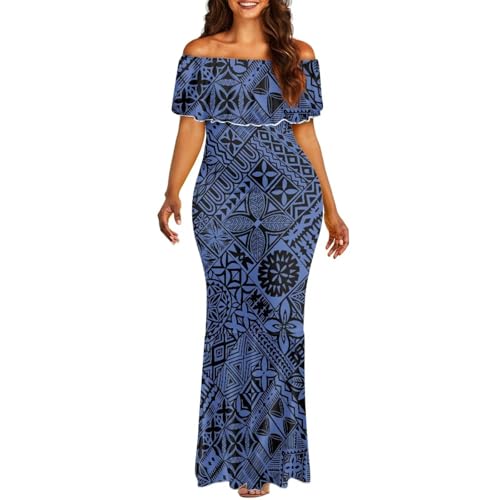 Image of Polynesian for Women S-7XL Off Shoulder Maxi Dress Hawaiian Summer Dresses