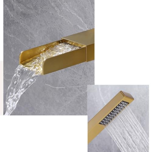 Robinets mélangeurs de baignoire avec douche cascade or brossé murale - 6