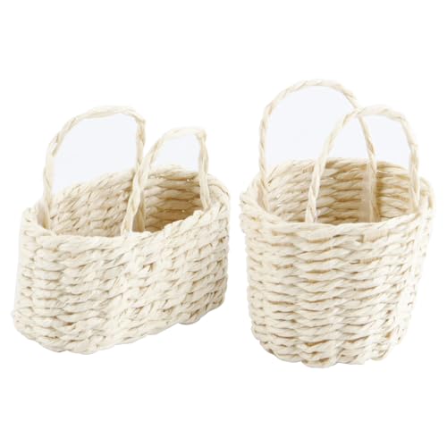 Durlo Lot de 2 mini paniers en osier avec poignée, petits paniers en rotin pour décoration de maison de poupée, projets de bricolage pour filles de Pâques