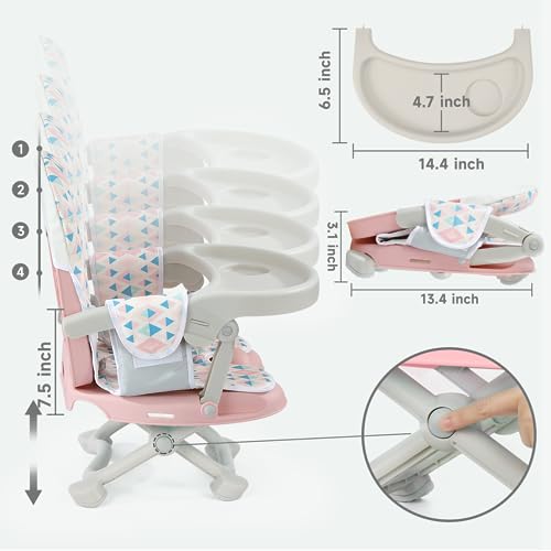 Image of YOLEO Baby High Chair Booster Seat for Dining Table, Foldable High Chairs with Adjustable Heights, Travel Booster Seat with Removable Tray