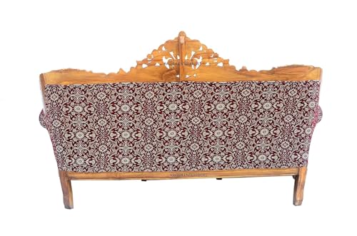 Image of Luxury Antique Sofa Set in a Classic Living Room Setting Solid Teak Wooden Five Seater Sofa Set with Cushion for Living Room | Honey Brown Finish | 208D x 76W x 119H cm (Design3)