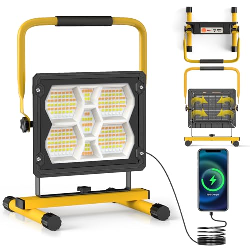 Foco LED de construcción, 100 W, con batería, 3 modos de luz, lámpara de trabajo LED, IP65, resistente al agua, portátil, para taller, obra, garaje, camping, iluminación exterior