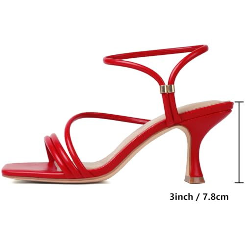 Image of Mostrin Womens Sandals Strappy Heels for Women Ankle Strap Lace Up Heels Square Open Toe Heels Tie Up Stiletto High Heeled Sandals for Prom, Party, Daily Wear
