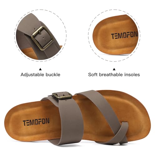 TEMOFON Womens Flat Sandals with Arch Support Adjustable Straps Comfortable Summer Walking Casual Flip Flops Size 5-114