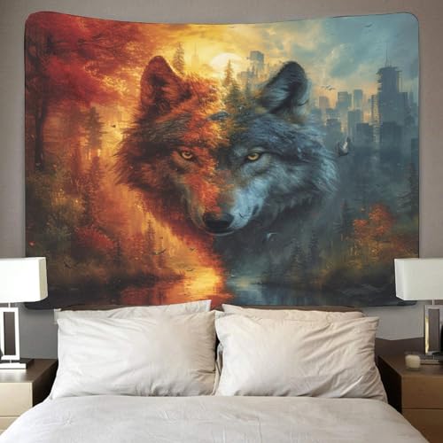 Tapiz de pared NMOTARVIN con acabado textil de lobo estampado 3D estético 4