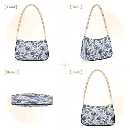 Image of Shoulder Bags for Women Flower Floral Hobo Tote Handbag Small Clutch Purse with Zipper Closure