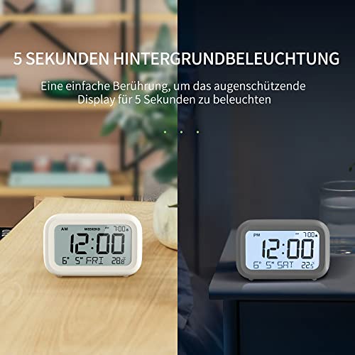DOOMAY Digital Wecker Nachttisch - Batteriebetriebene Uhr mit LCD-Display-Volumen einstellbar Snooze und Wochenendmodus für Schlafzimmer Schreibtisch Reisen