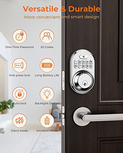 Keyless Entry Door Lock, Kawden Electronic Keypad Deadbolt Lock, Anti-Peeping Door Locks With Keypads, Smart Lock For Front Door Set, Auto-Lock, Backlit Design, Easy Installation, Satin Nickel #TOP4