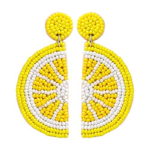 Beaded Fruit Earrings for Women, Handmade Beads Strawberry Lemon Fruits Dangle Earrings for Summer Jewelry Gifts