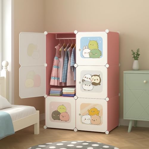 Image of 6 Door Plastic Wardrobe for Kids-Cupboard for Clothes, Almirah for Clothes, Baby Collapsible Wardrobe, Multi-Purpose Kids Storage Rack for Home Books,Toy,Living Room (Pink-KTQ1)